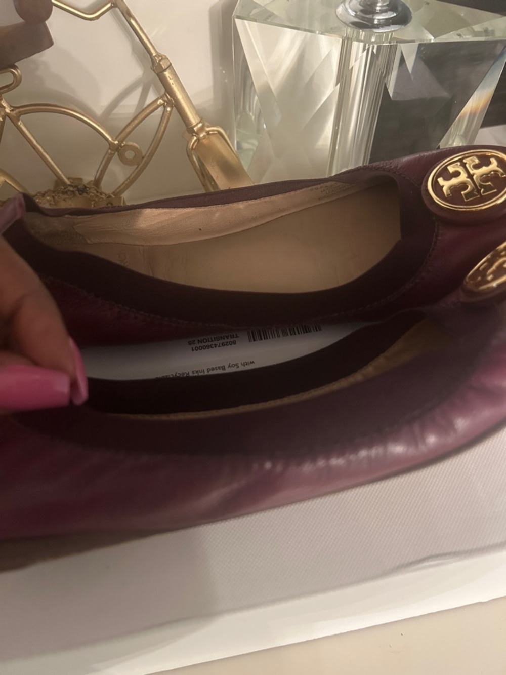 Tory Burch Wine Burgundy Leather Logo Ballet Flats - Picture 5 of 6